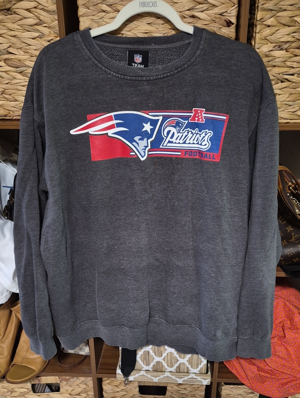 NFL Team Apparel Patriots Football Graphic Sweatshirt Gray